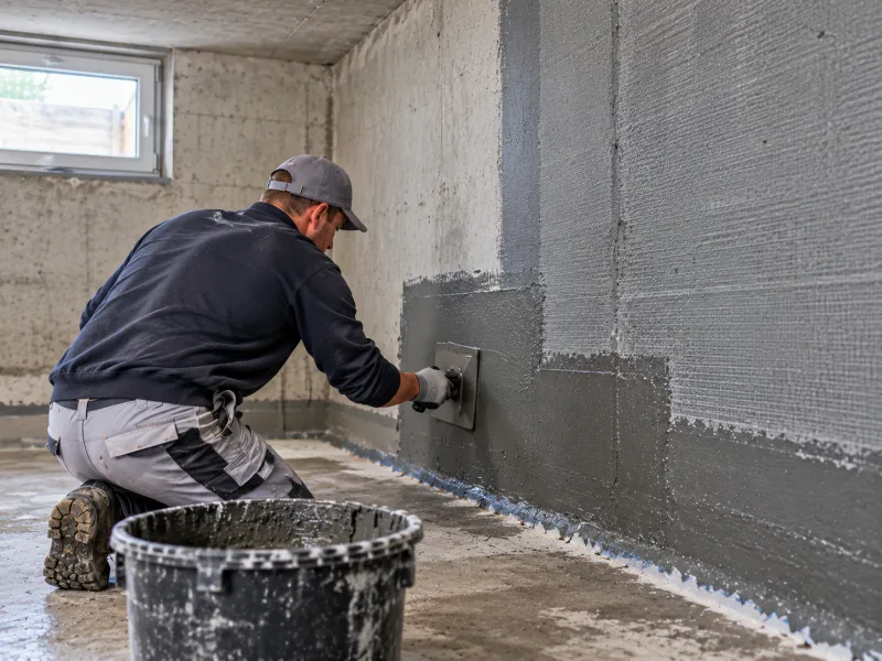Auftragen einer Innenabdichtung an einer Kellerwand